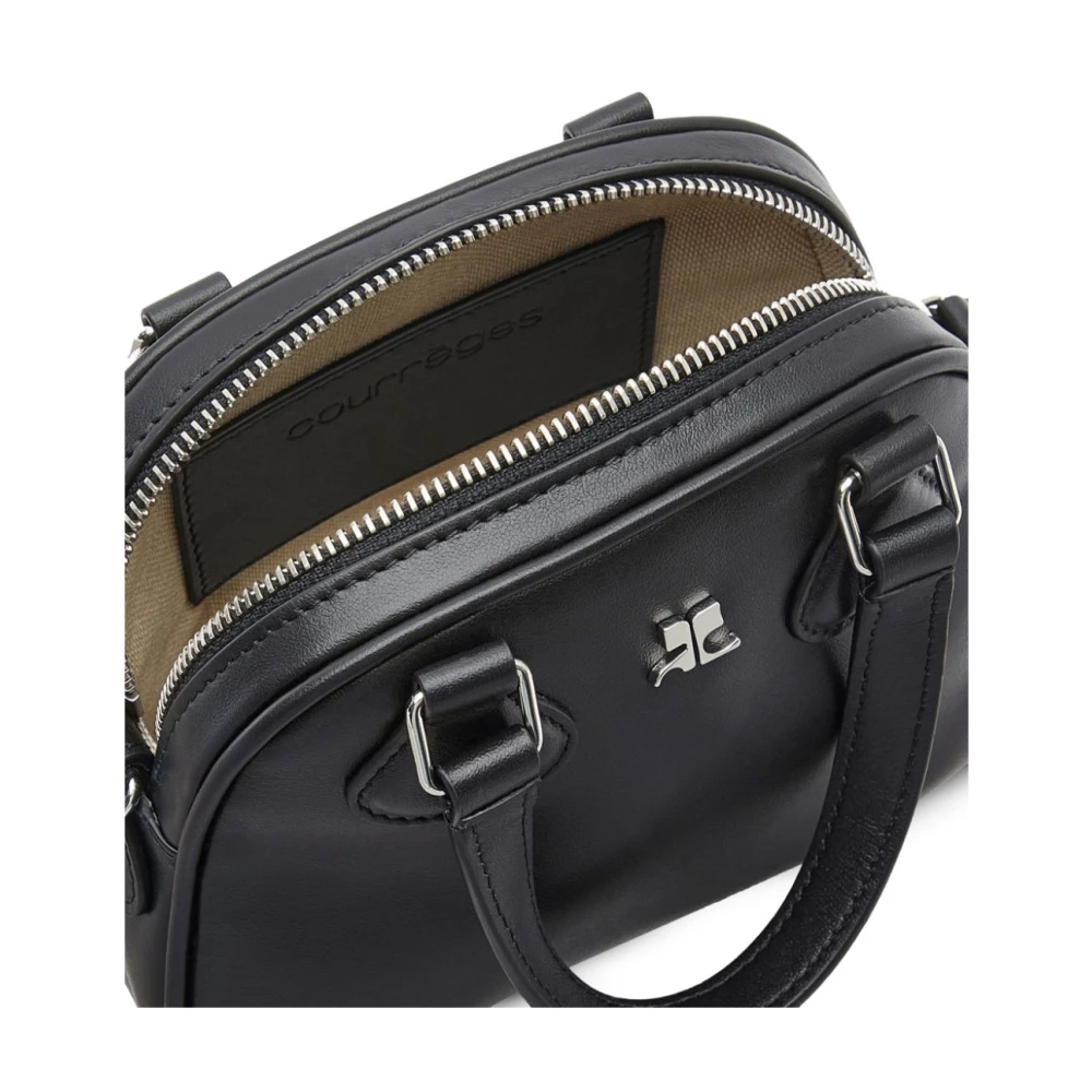 Courrèges Zwarte leren handtas met metalen logo Black Dames
