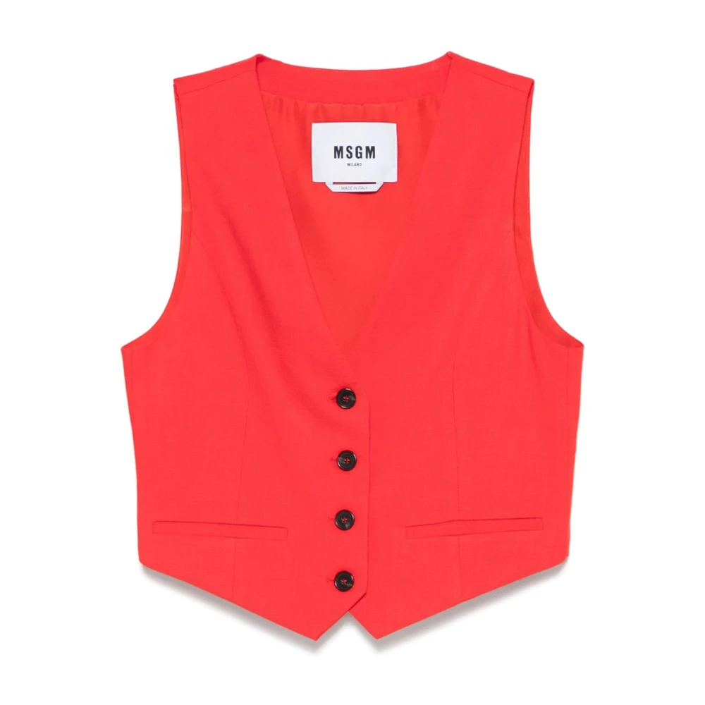 Msgm Rode V-hals Mouwloze Trui Red Dames