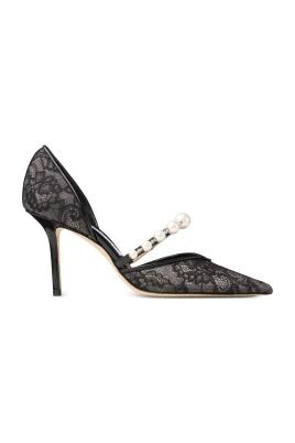 Lace Pointed-Toe Pumps med pärldetaljer