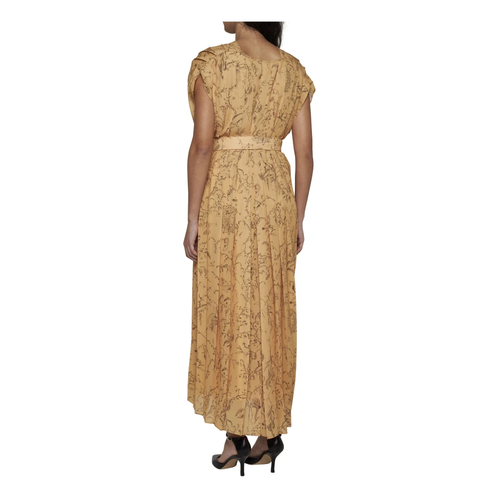 Fabiana Filippi Georgette All-Over Print Geplooide Jurk Orange Dames