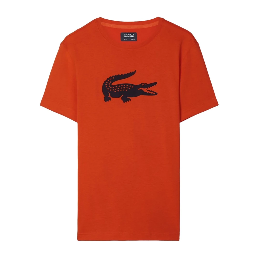 Lacoste Bedrukt Logo T-shirt Oranje Ronde Hals Orange Heren