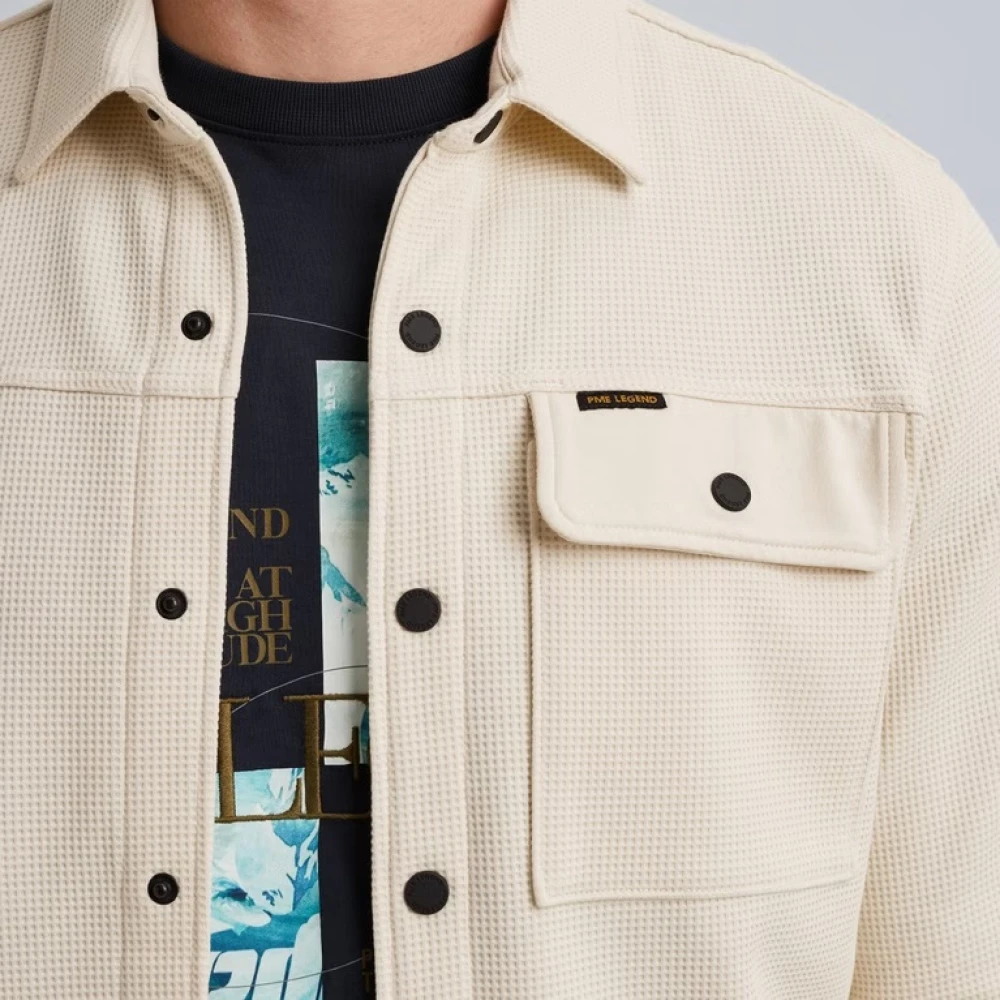PME Legend Wafel Dubbelzijdig Jersey Overhemd Jas Beige Heren