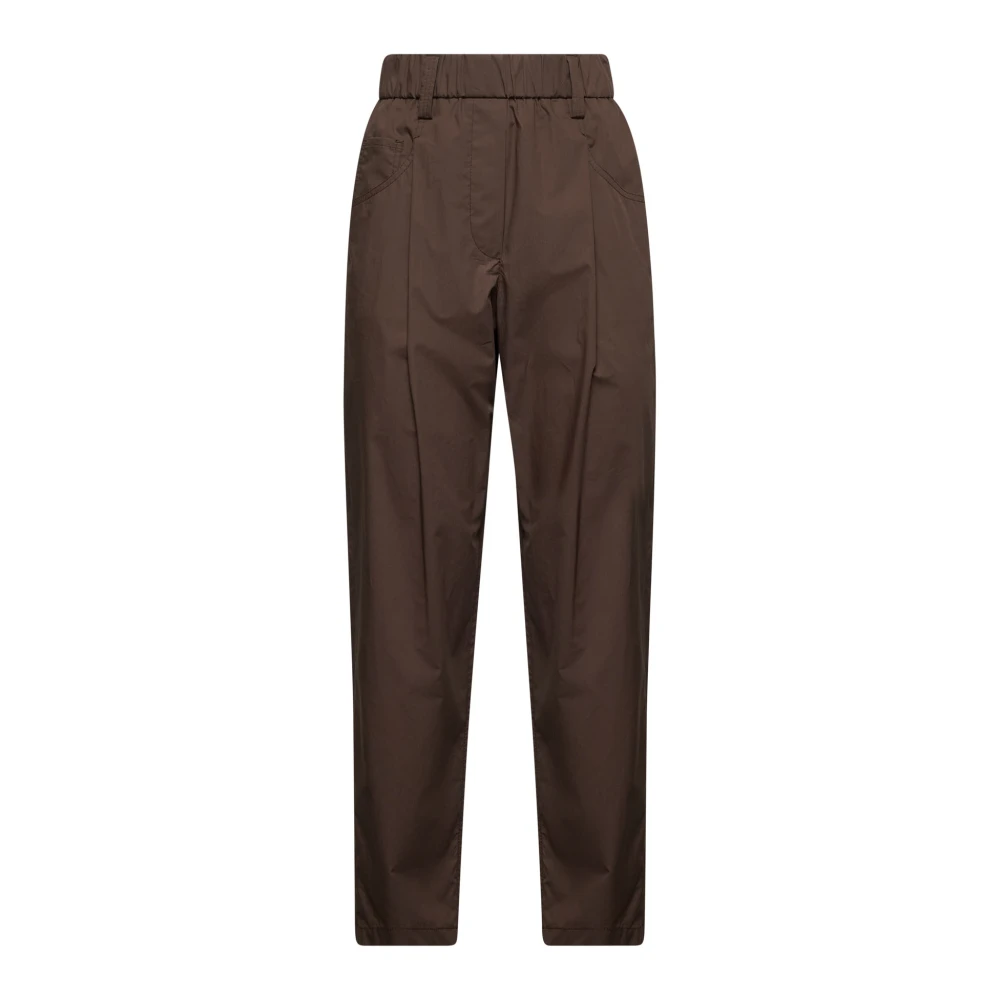 Brunello Cucinelli Brun Bomull Tapered Leg Byxor Brown, Dam