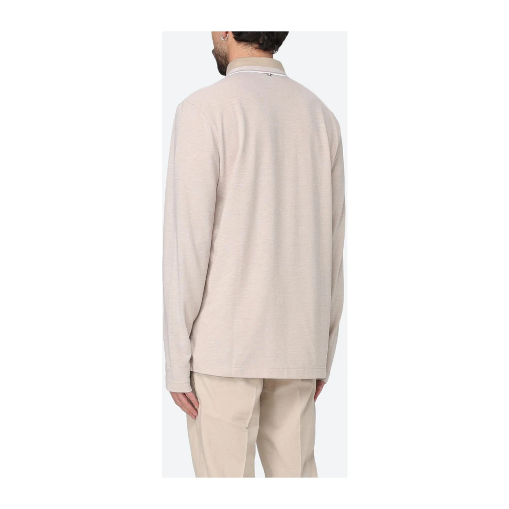 Hugo Boss Lange mouw katoenen poloshirt Beige Heren