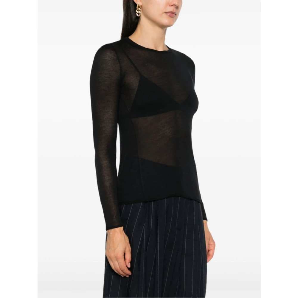 majestic filatures Zwarte Crew Neck Gebreide Trui Black Dames