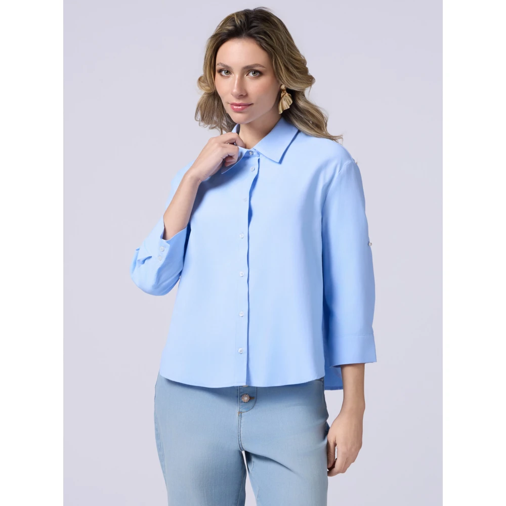 Oltre Boxy shirt met driekwartmouwen Blue Dames