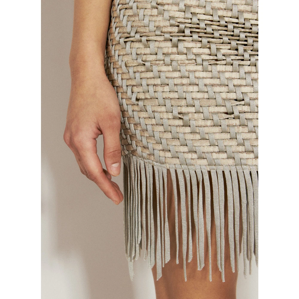 Isa Boulder Chevron-Weave Franje Mini Rok Gray Dames