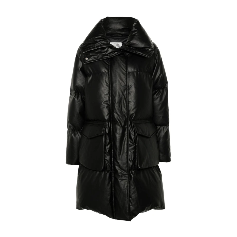 MM6 Maison Margiela Zwarte Gewatteerde Jas met Logo Black Dames