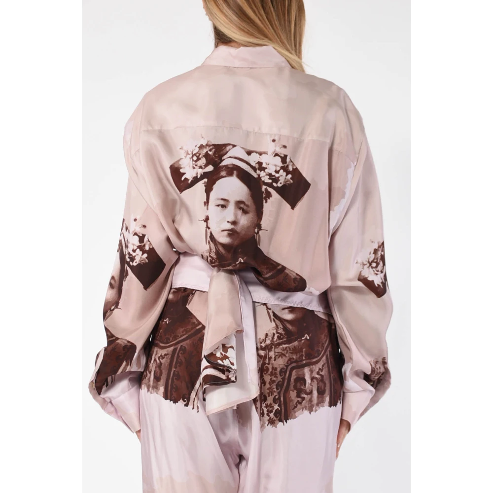 ACT N°1 Zijden Bedrukte Blouse met Voorknoppen Beige Dames