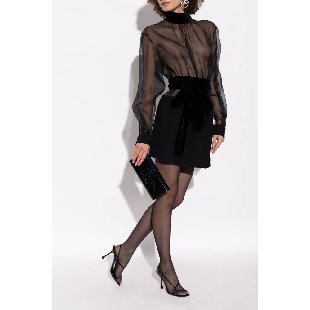 Dolce & Gabbana Transparante jurk met fluwelen riem Black Dames