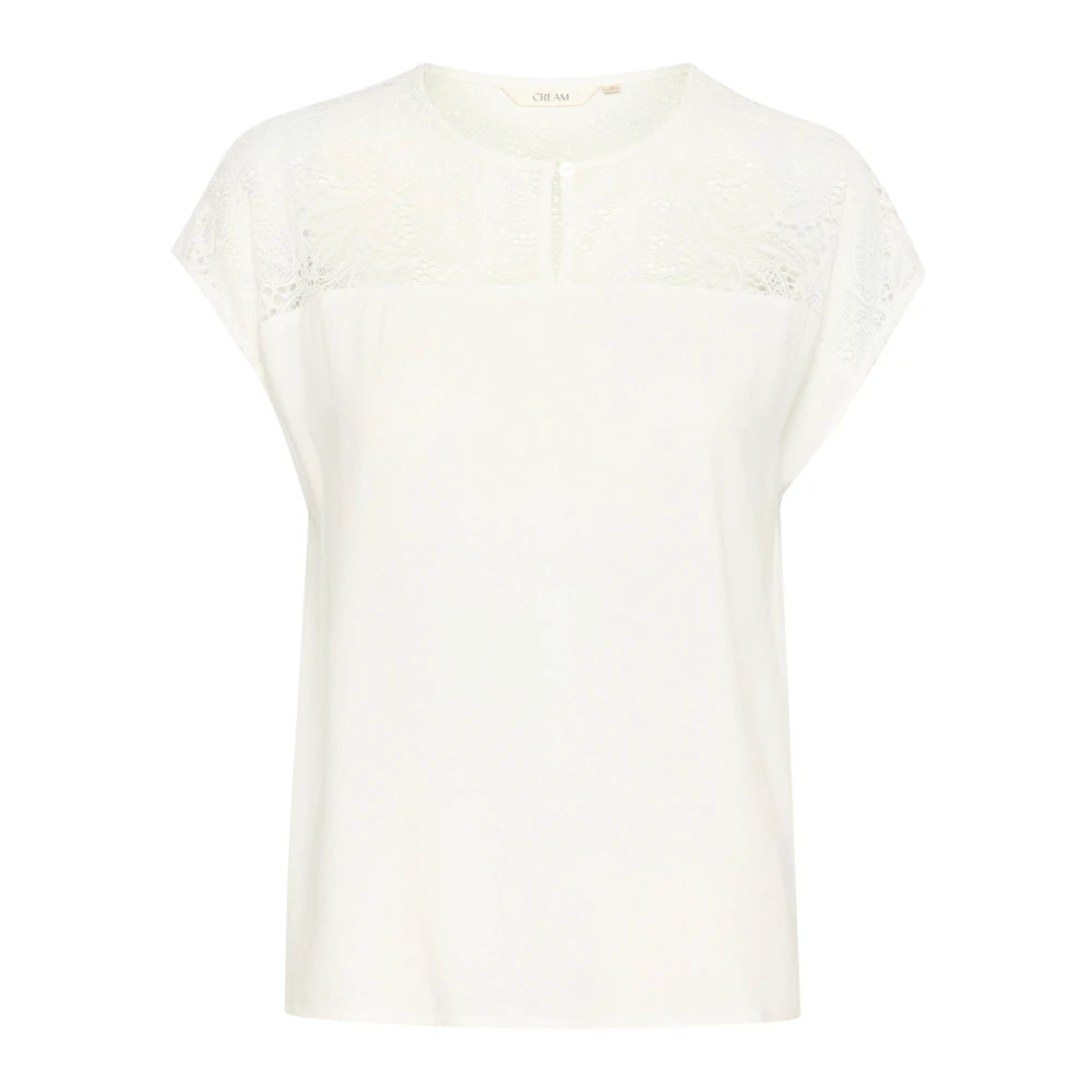 Cream Vrouwelijke Kant Schouder Blouse Sneeuwwit White Dames