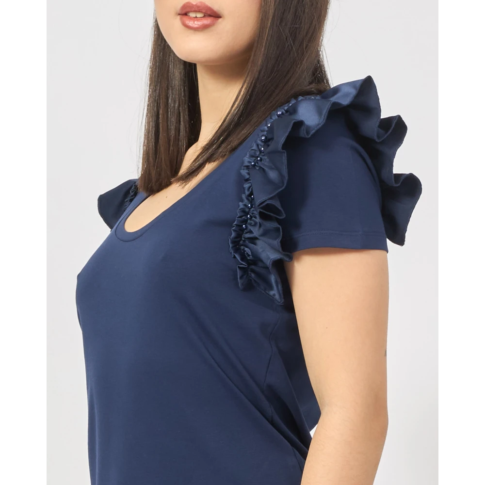 Fracomina Blauwe T-shirts en Polos met Rouches Blue Dames