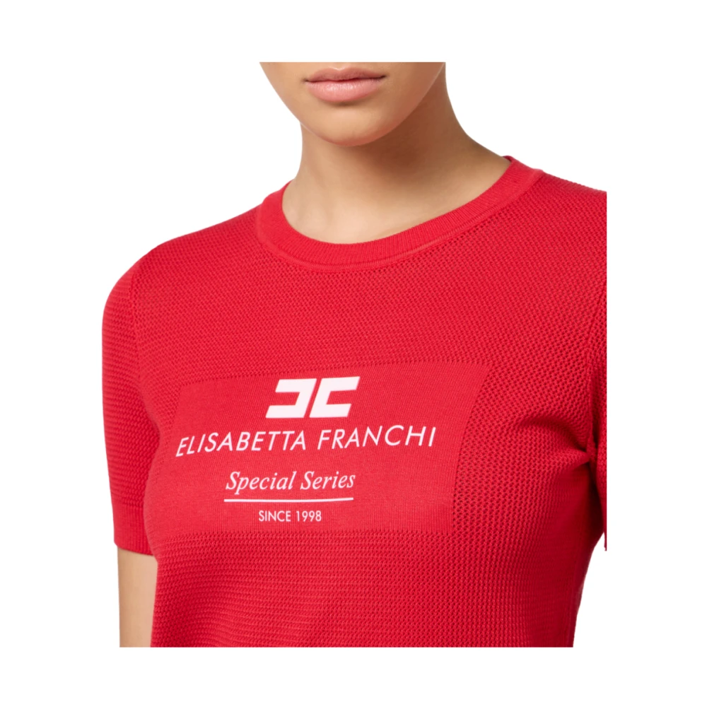 Elisabetta Franchi Korte Mouw Mesh Gebreide Top Red Dames