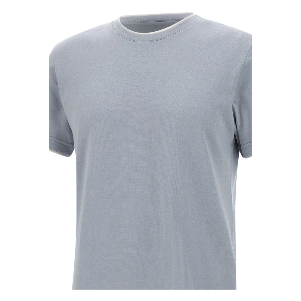 Eleventy Blauw T-shirt met Contrasterende Profielen Blue Heren