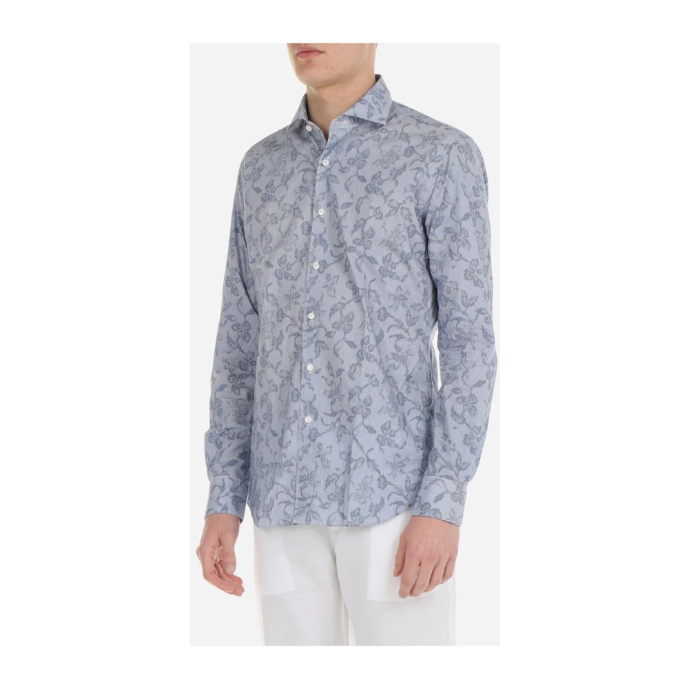 Xacus Blauw-wit katoenen overhemd met patroon Blue Heren