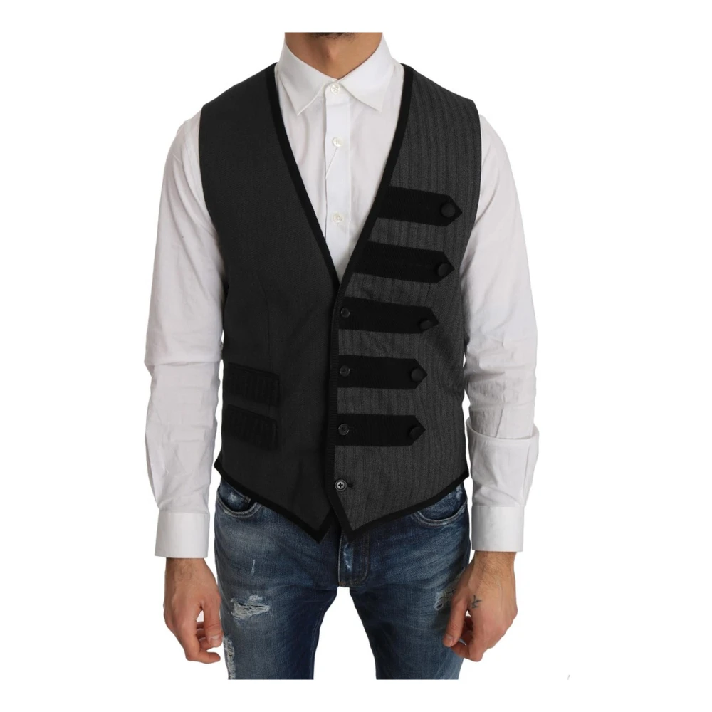 Dolce & Gabbana Men's Gray Suit Vests,, Torrero Pattern Vest Medium