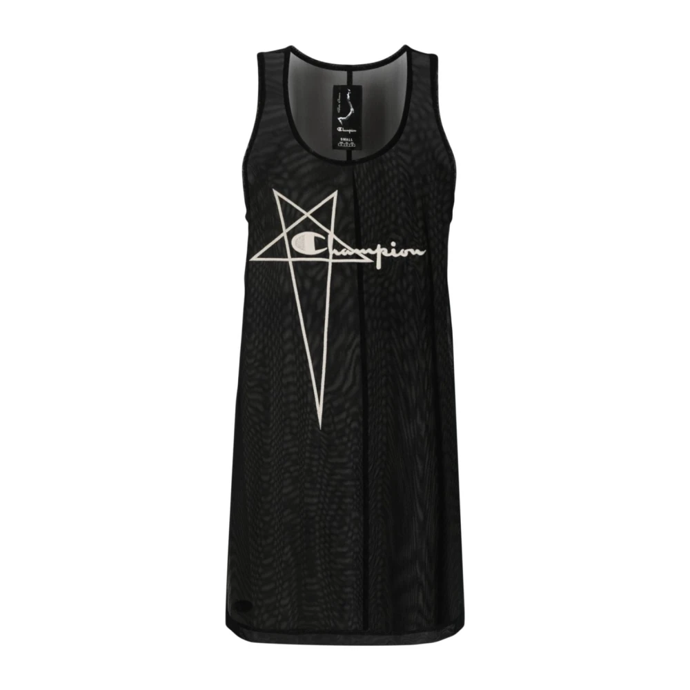 Rick Owens Champions Zwarte Doorschijnende Mouwloze Jurk Black Dames
