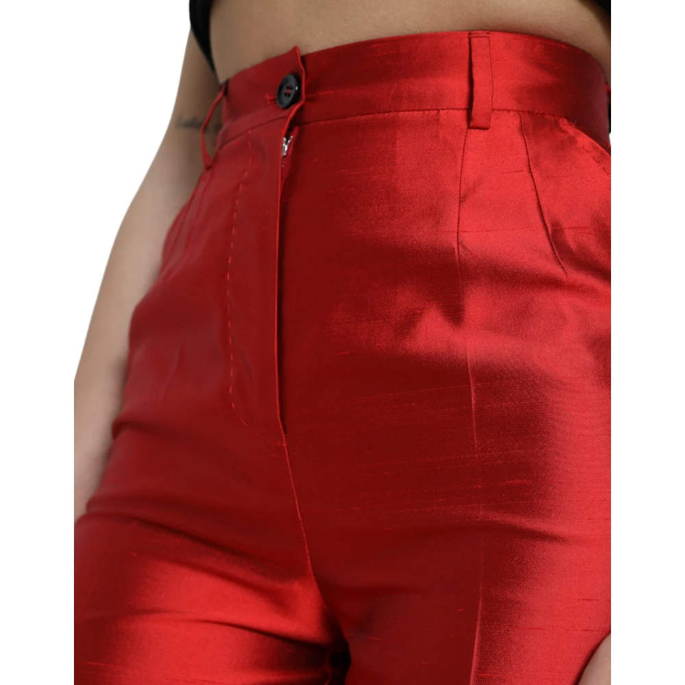 Dolce & Gabbana Rode zijden broek met hoge taille en wijde pijpen Red Dames