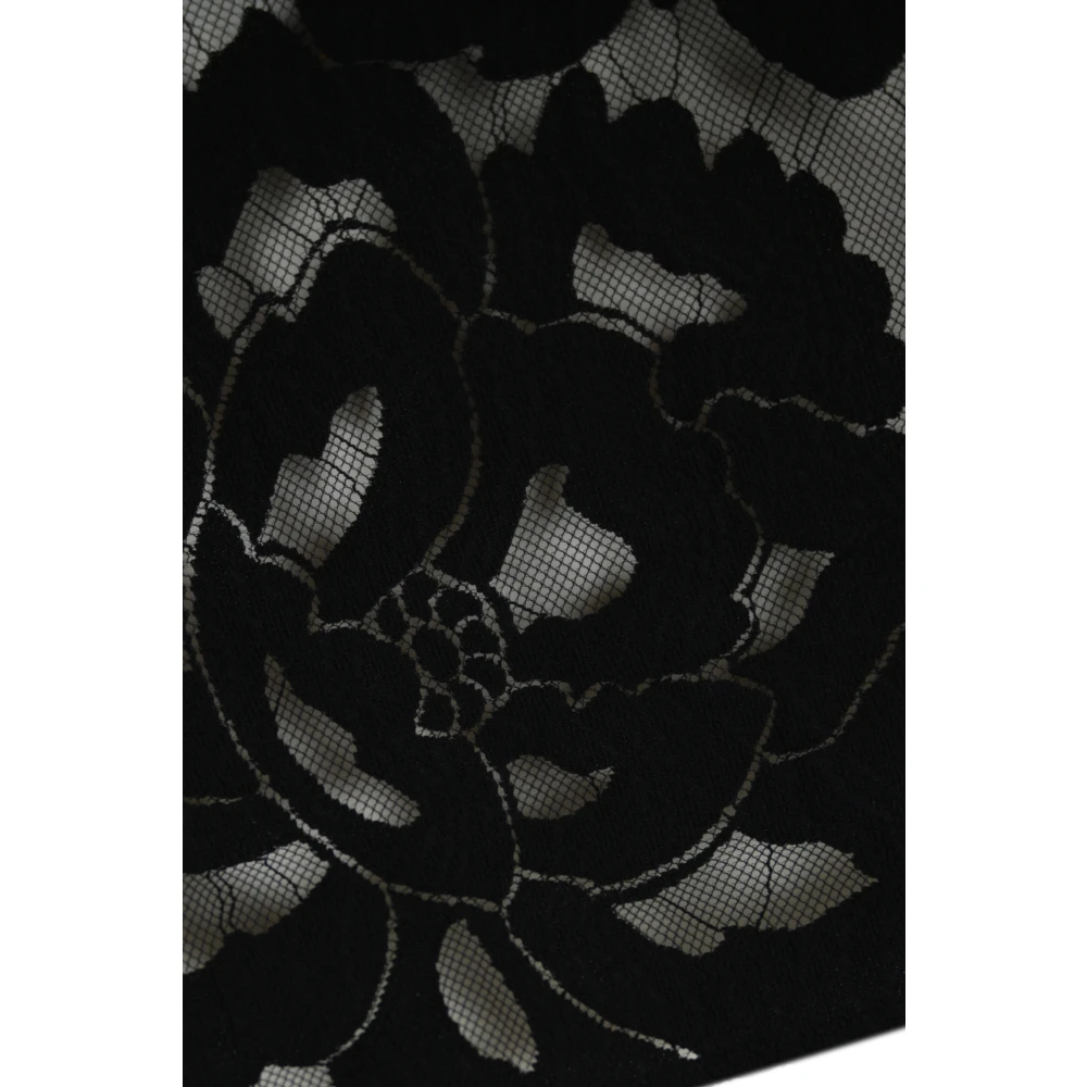 Max Mara Studio Bloemen Kant Korte Mouw T-shirt Zwart Black Dames