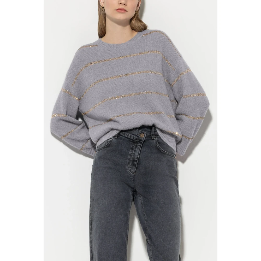 LUISA CERANO Gouden Gestreepte Trui Gray Dames