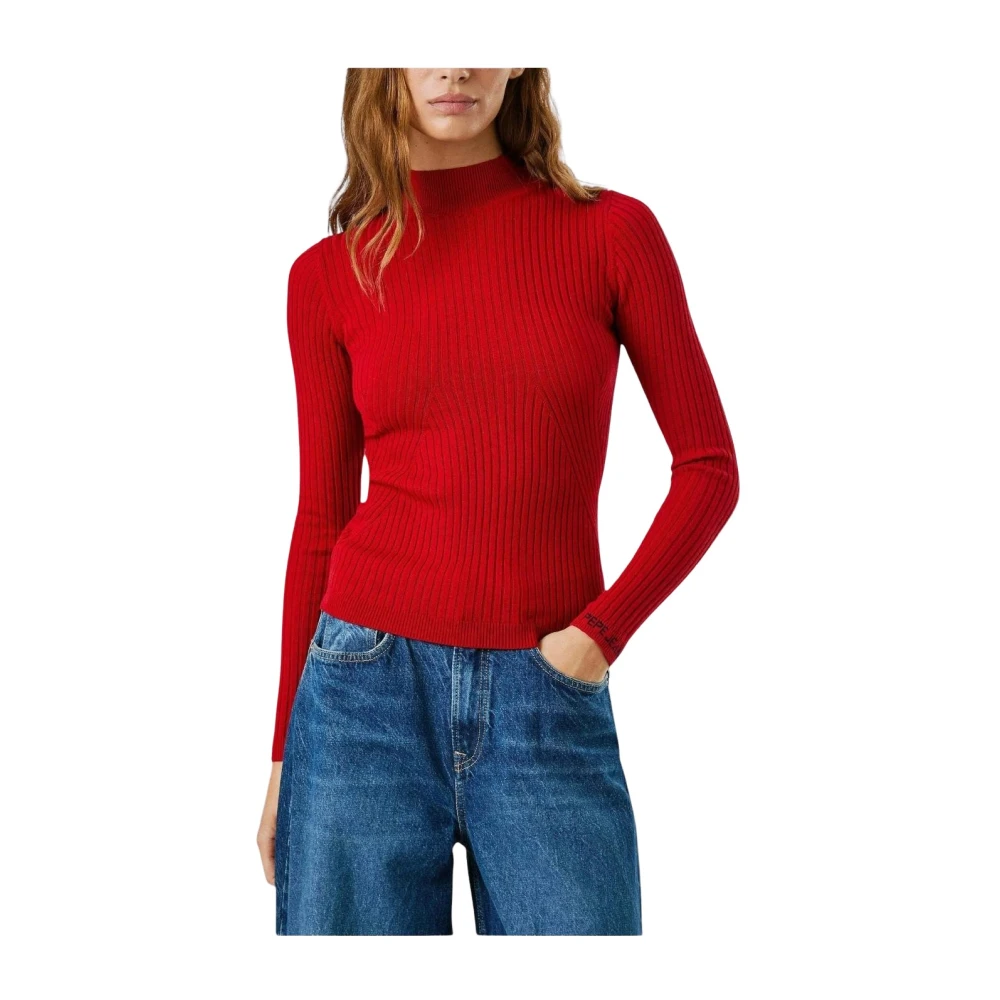 Pepe Jeans Women's Red Carla Perkins Ribbed Jumper - Turtlenecks - S - Knitwear