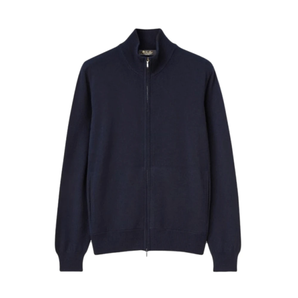 Loro Piana Blauwe Cashmere Zip-Up Bomberjas Blue Heren
