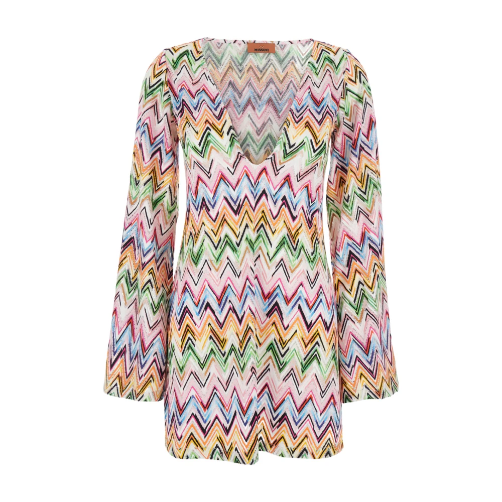 Missoni Women's Multicolor V-Neck Dress With All-Over Zigzag Motif In Viscose Blend - Knitted Dresses - 2XS - Dresses