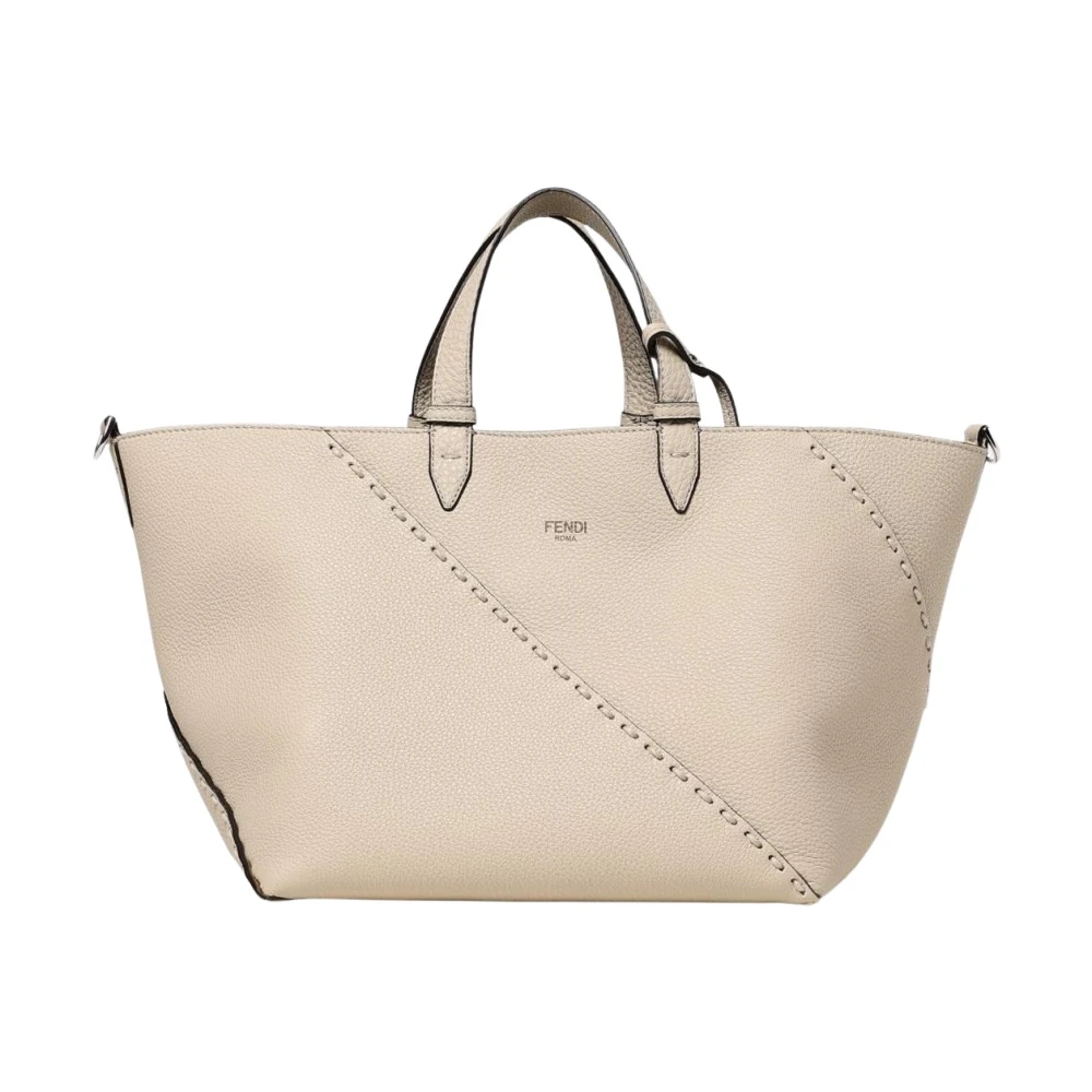 Fendi Beige Läder Toteväska Med Distinkt Sömnad