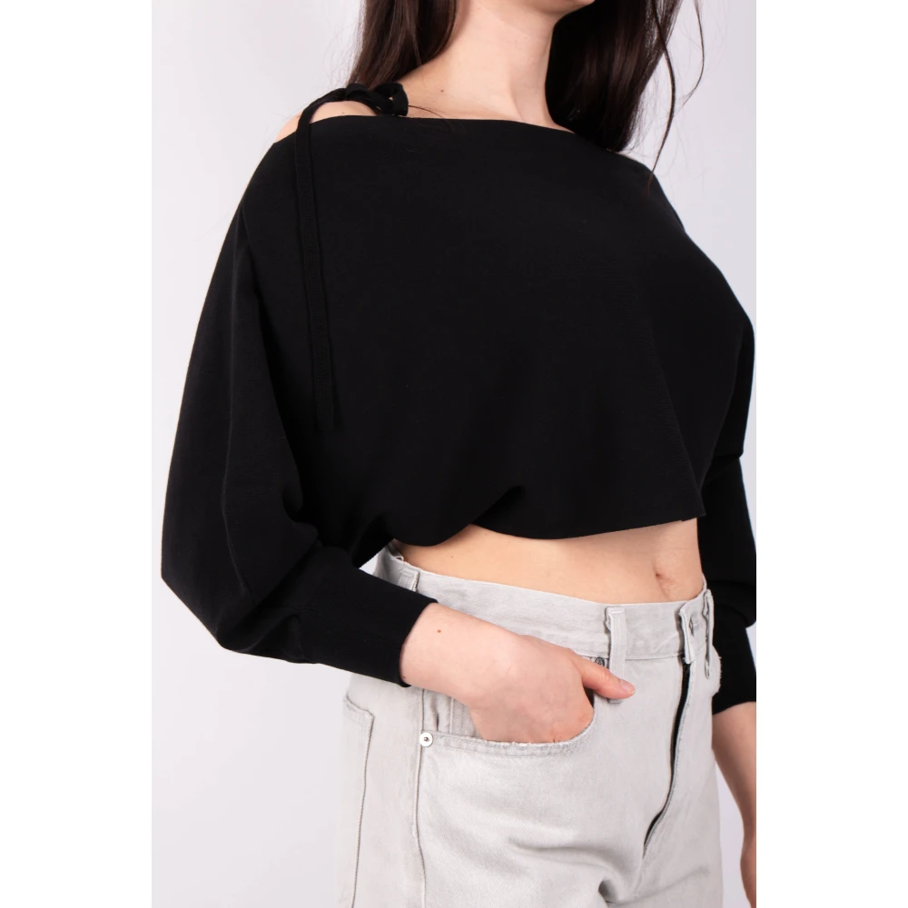 Roberto Collina Zwarte Off-Shoulder Geknipte Trui Black Dames
