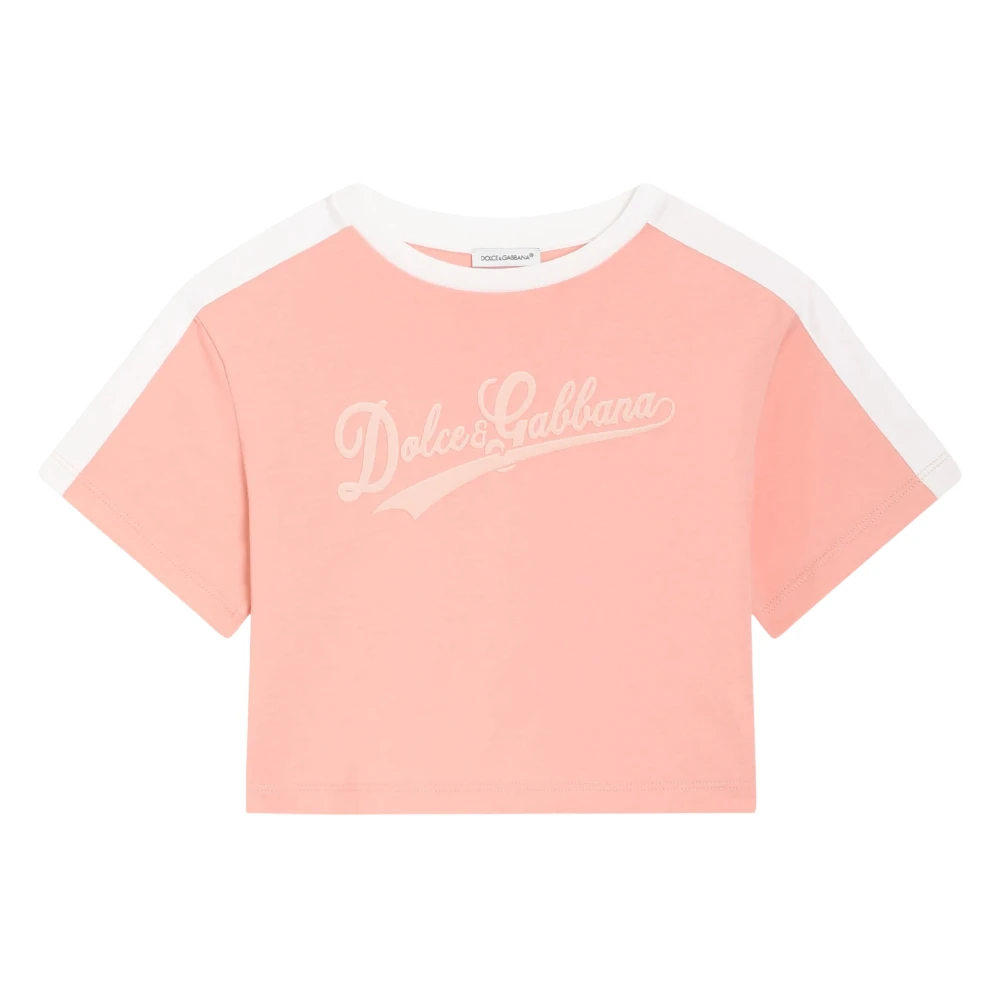 Dolce & Gabbana Pink Kids Short Sleeve T-Shirts, Female, 4 Y, Flock Logo T-Shirt