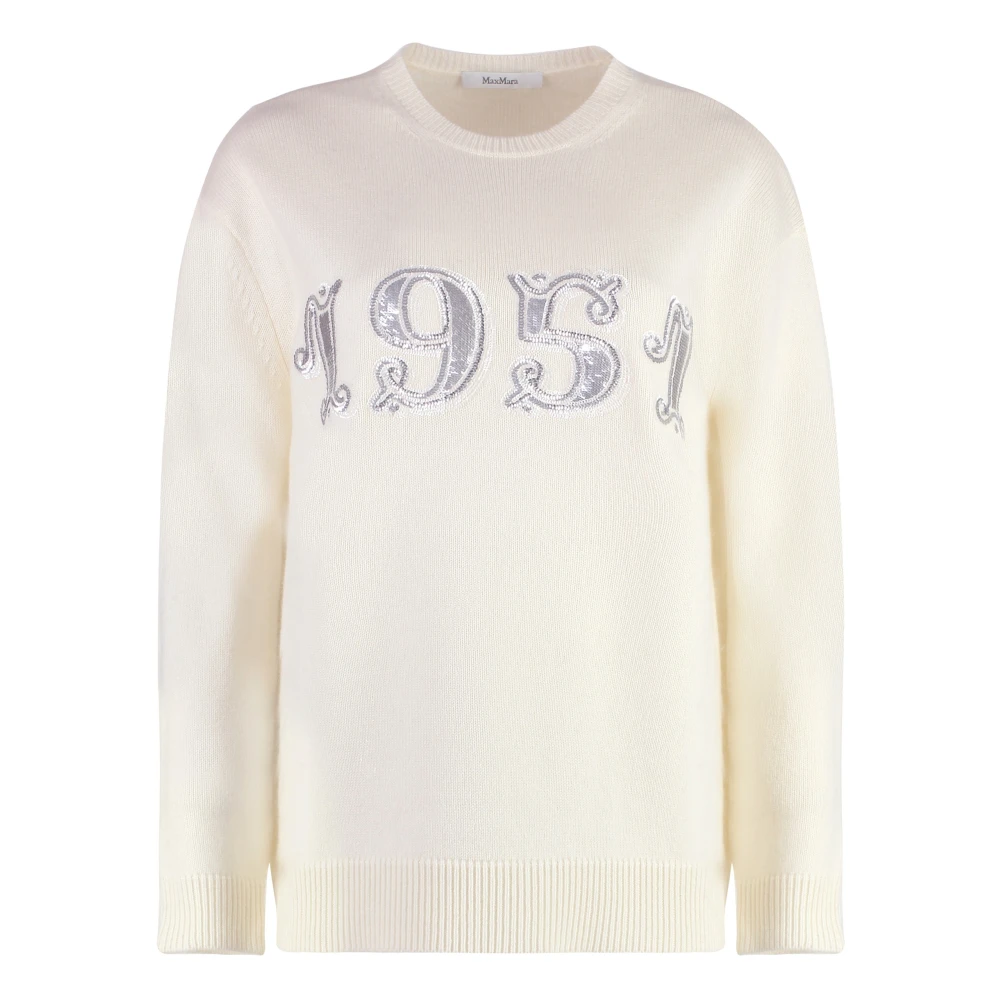 Max Mara Women's White Round-Neck Knitwear, Xs, Plata Jumper
