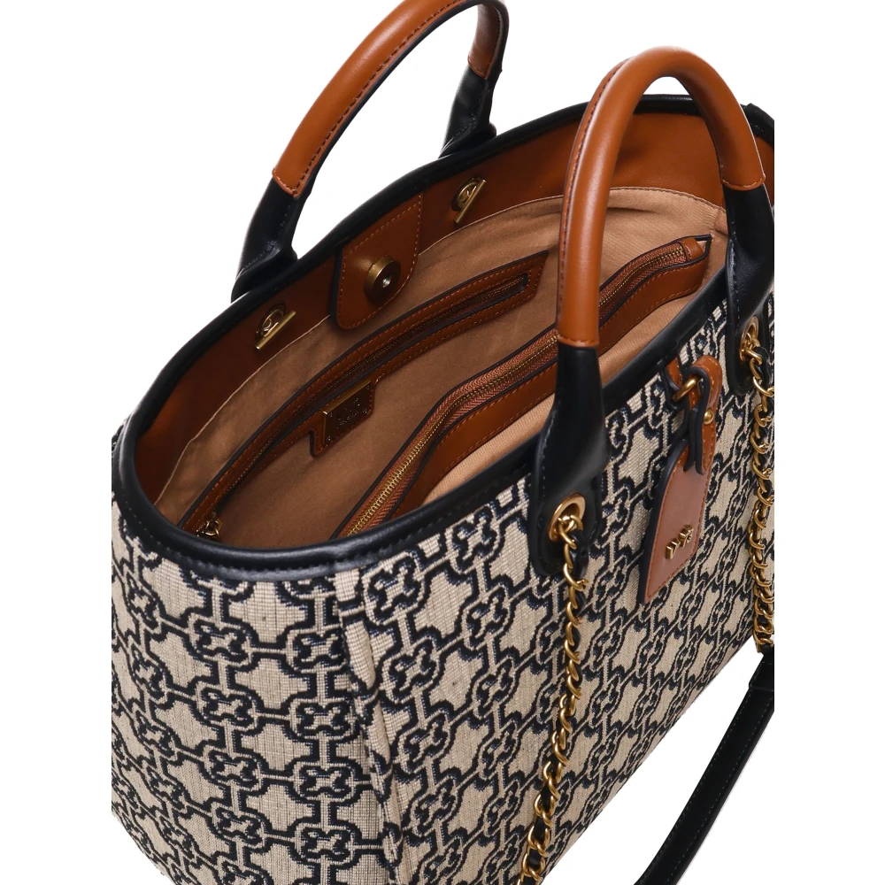 V73 Blauw Beige Leren Stoffen Schoudertas Multicolor Dames