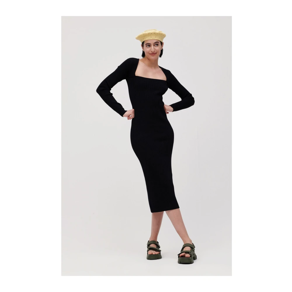 Ganni Zwarte Gebreide Midi Jurk Black Dames
