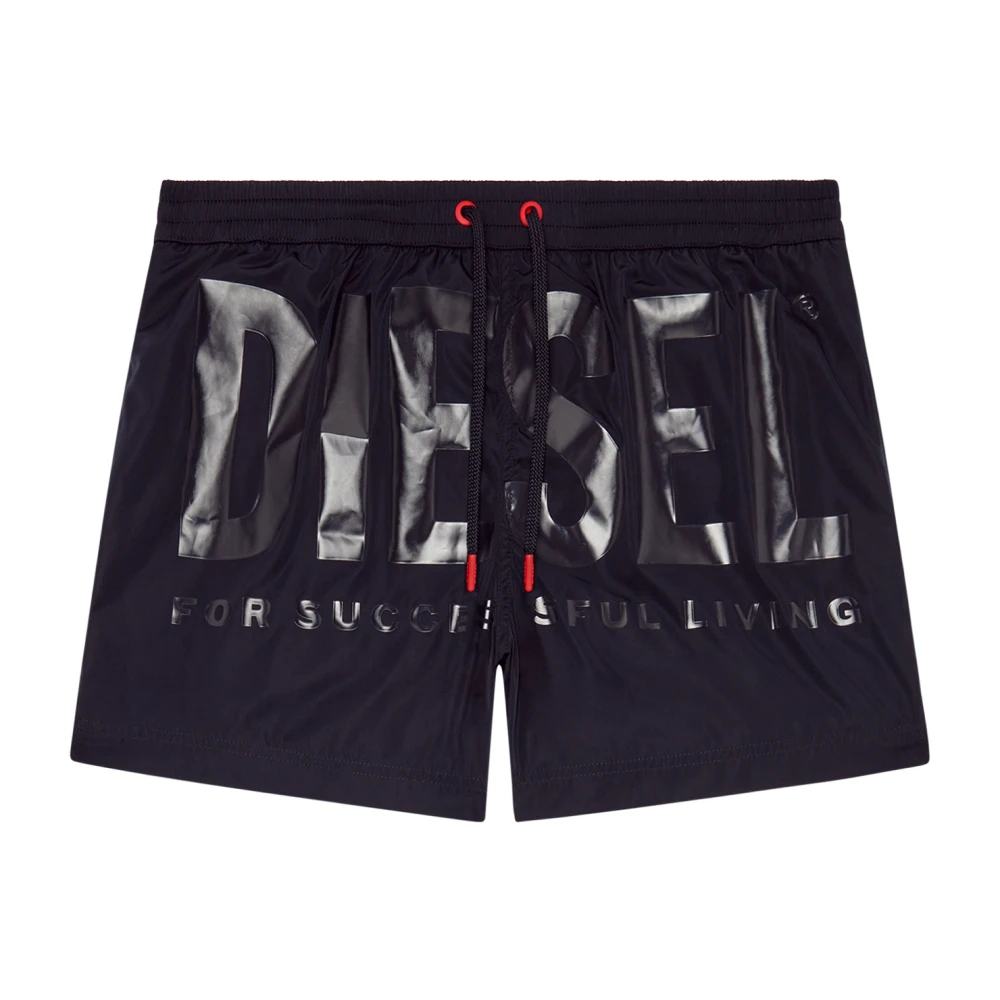 Diesel Mid-length swim shorts with tonal logo Black Heren
