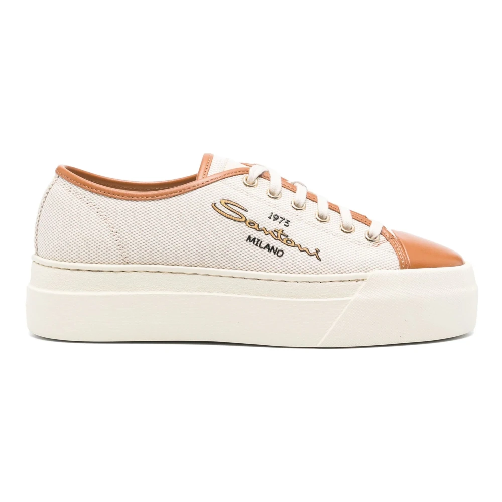 Santoni Women's White Sneakers, 7 Uk, Leather Casual Trainers