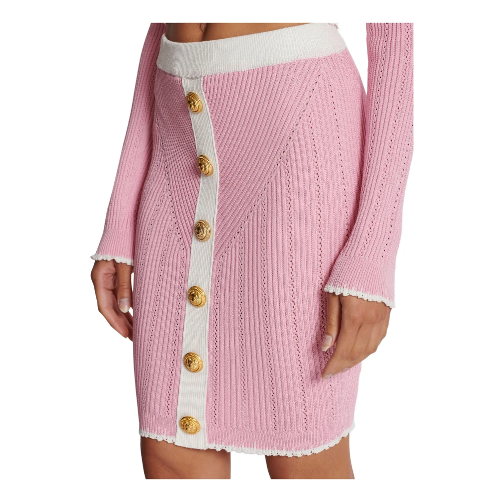 Balmain Gebreide Rok met Knopen Pink Dames