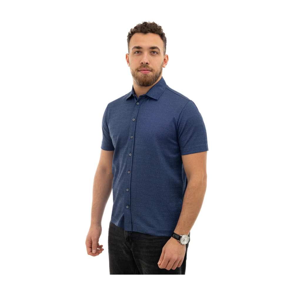 Canali Blauw katoenen shirt met korte mouwen Blue Heren