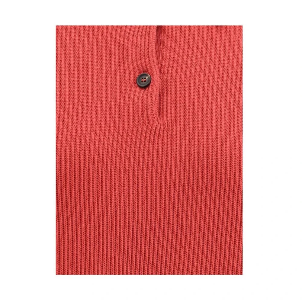 BRUNELLO CUCINELLI Klassieke Kraag Gebreide Trui met Geribbelde Details Red Dames