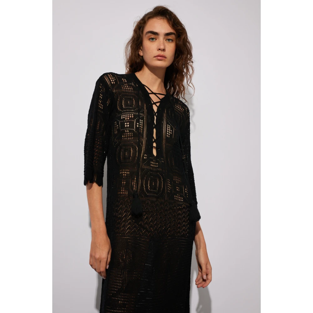 Semicouture Zwarte Kant Maxi Jurk Black Dames