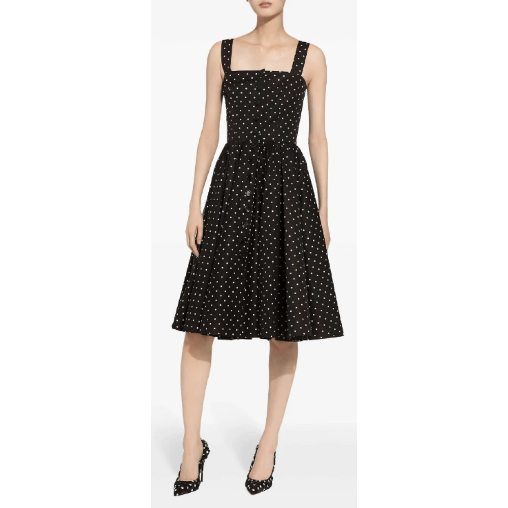 Dolce & Gabbana Polka Dot Katoenen Midi Jurk Black Dames
