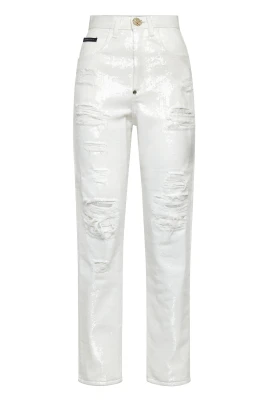 Denimbyxor Mom Fit med Kristaller