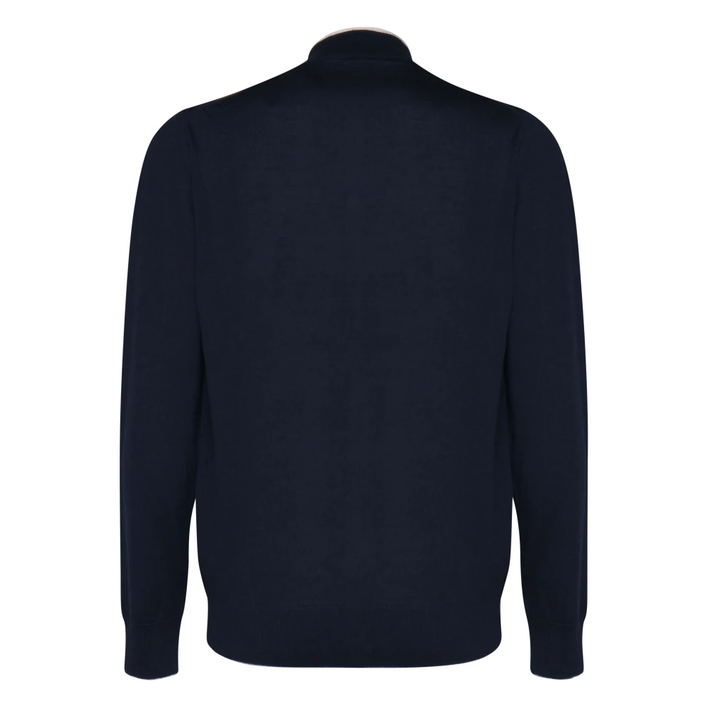 Eleventy Zwarte Sweater met Rits en Ribboorden Blue Heren