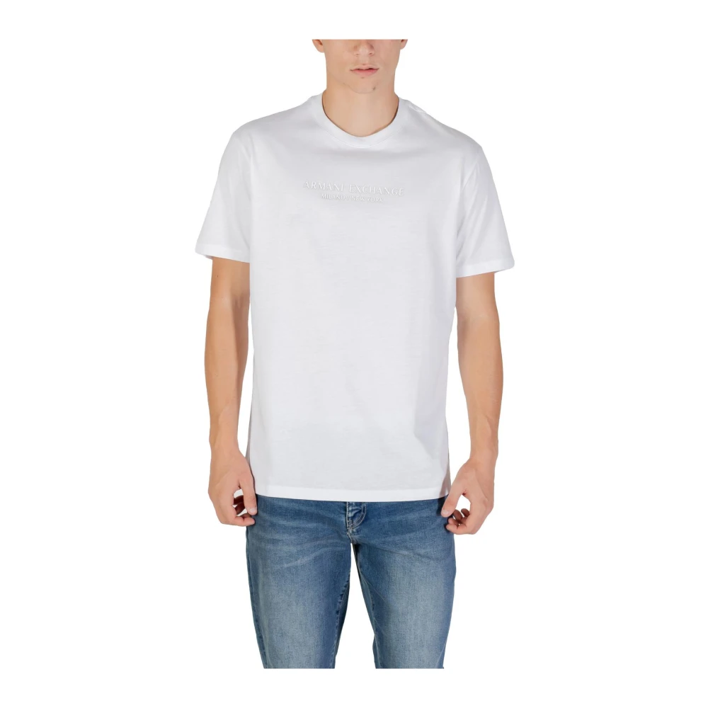Armani Exchange Men's White Printed Short-Sleeve Round Neck T-Shirt