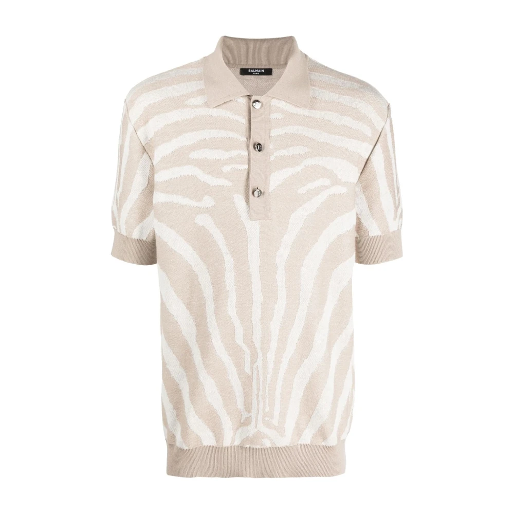 Balmain Beige Ao Zebra Knitted Polo Shirt - Male - Polo Shirts - L - Tops