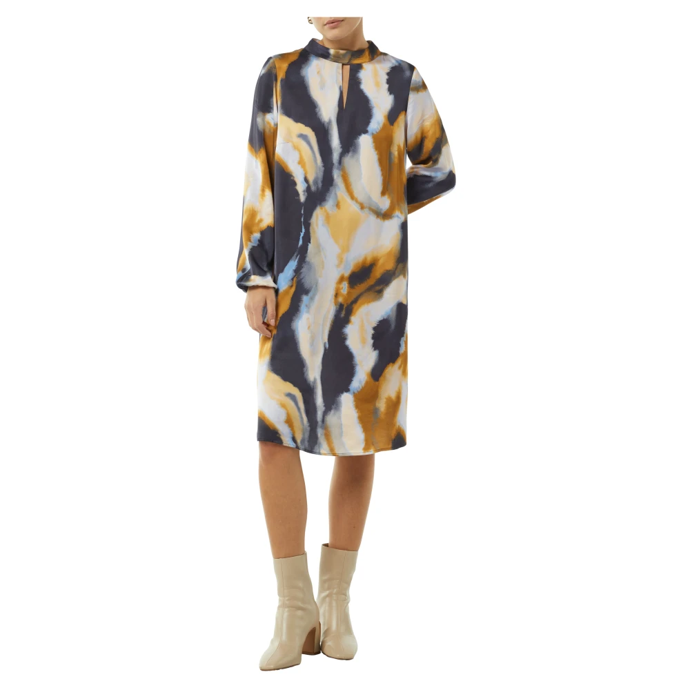 comma Gemarmerde jurk met opstaande kraag Multicolor Dames