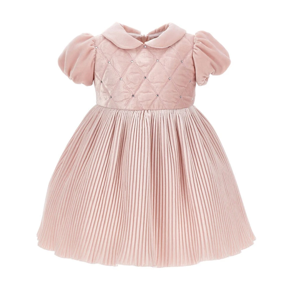 Monnalisa Boys Pink Pleated Velvet Dress - Dresses - 9 M - Kids