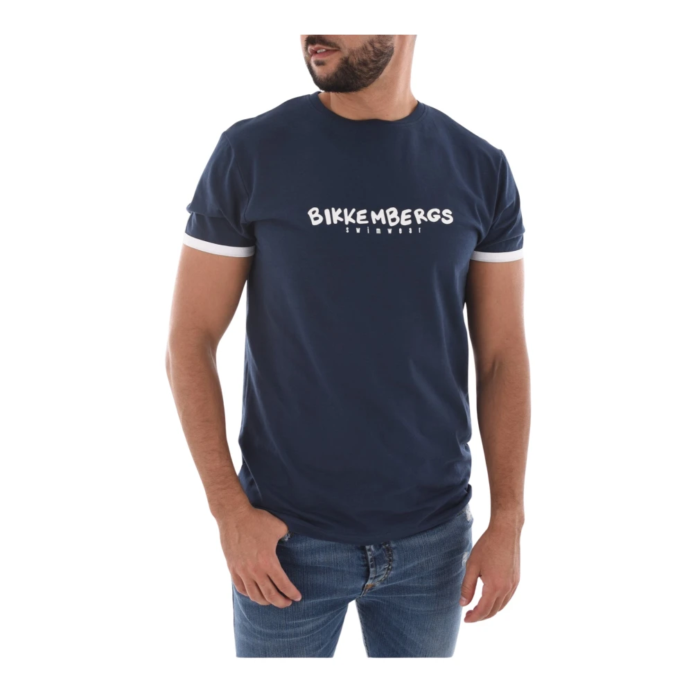 Bikkembergs Stretch Katoen Logo T-Shirt Blauw Blue Heren