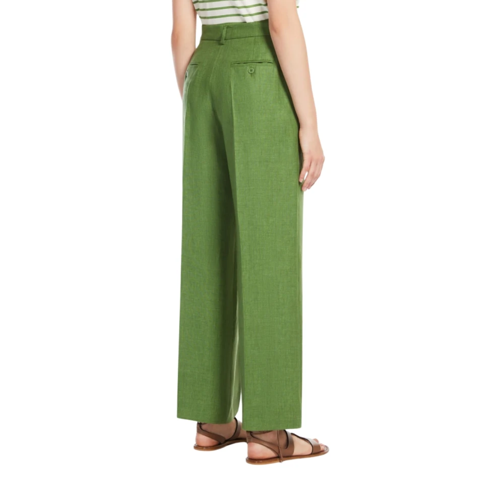 Max Mara Wijde Pijp Linnen Broek Malizia Green Dames