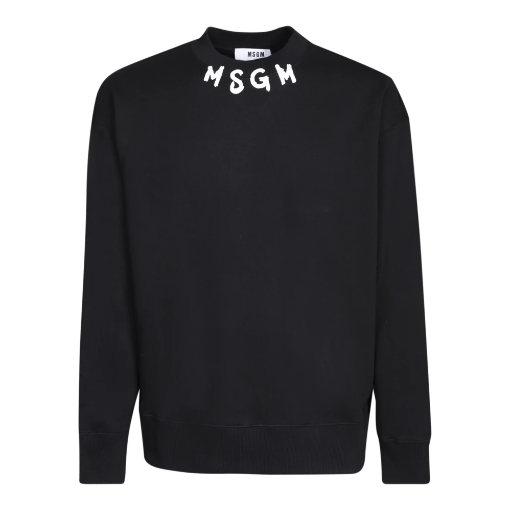 Msgm Logo Sweatshirt met ronde hals Black Heren