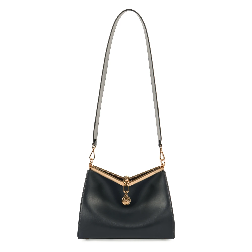 ETRO Leren schoudertas met logodetail Black Dames